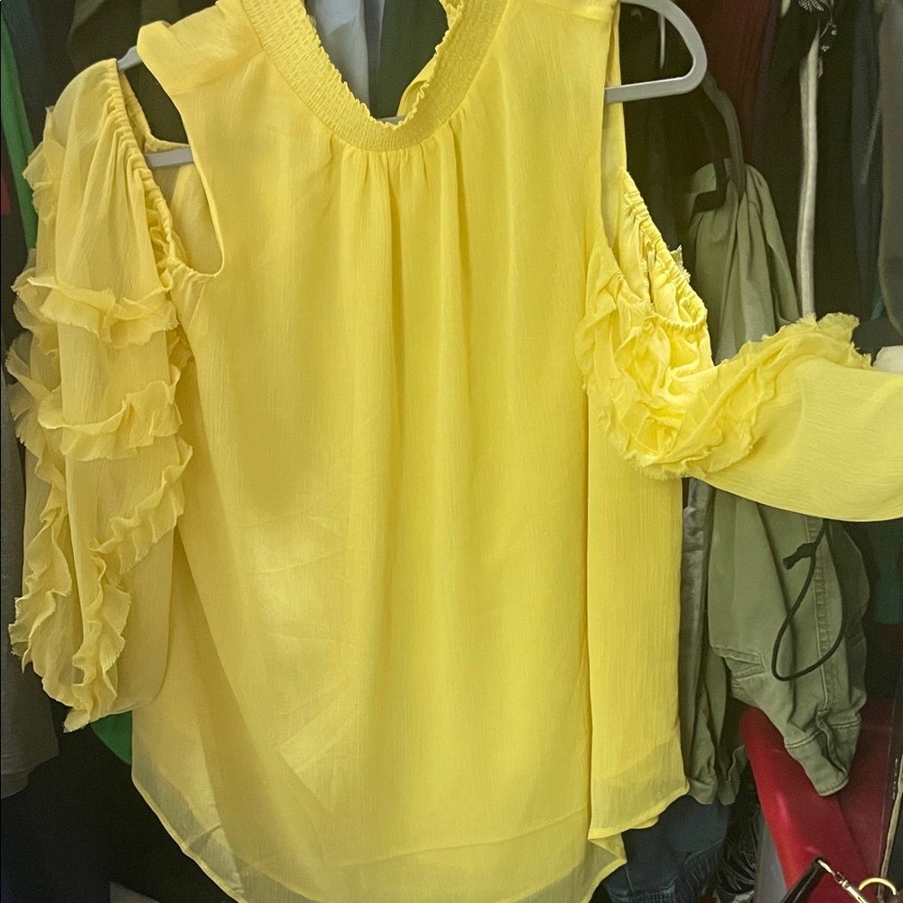 Cato Yellow Cold-Shoulder Ruffle Blouse